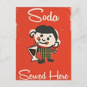 Hier servierte Soda kommerzielle Vintage Getränke Postkarte