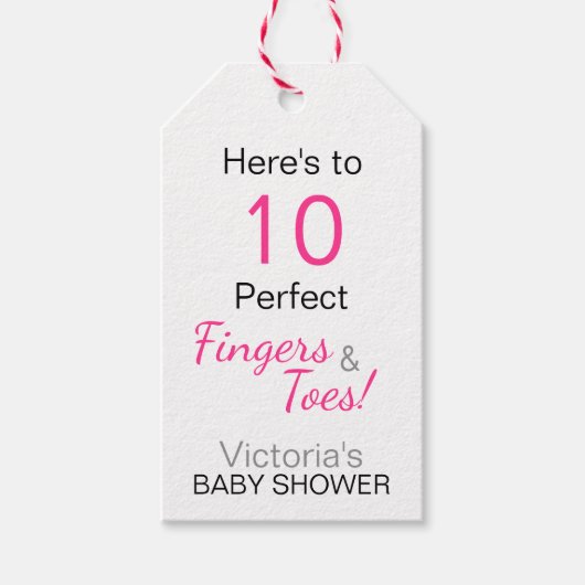"Hier sind 10 perfekte Fingers & Toes" Babydusche Geschenkanhänger (Vorderseite)