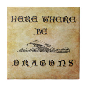 Hier sind Drachen Fliese
