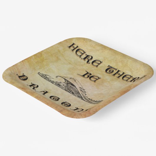 Hier sind Drachen Pappteller (Gewinkelt)