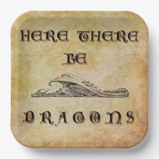 Hier sind Drachen Pappteller (Vorderseite)