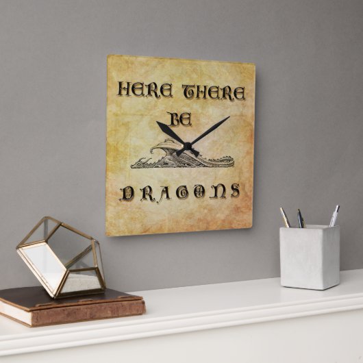 Hier sind Drachen Quadratische Wanduhr (Büro)