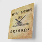 Hier sind Drachen Quadratische Wanduhr (Winkel)