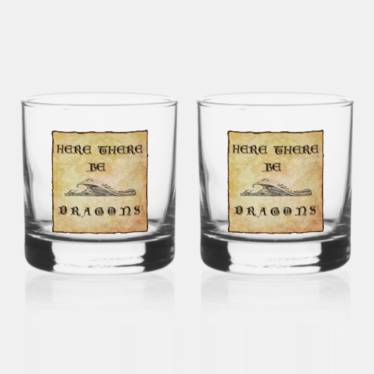 Hier sind Drachen Whiskyglas (Vorderseite)