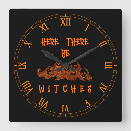 Hier sind Hexen Quadratische Wanduhr (Vorderseite)