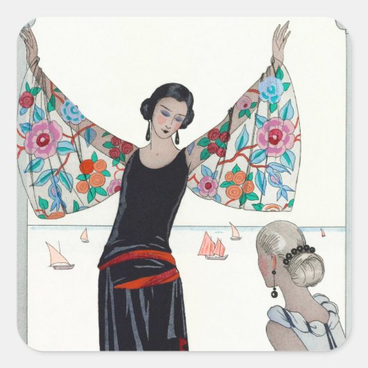 Hier sind meine Flügel - George Barbier Quadratischer Aufkleber (Vorderseite)