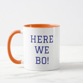 Hier sind wir! Fußball-Fan-Tasse – Blau und Orange Tasse