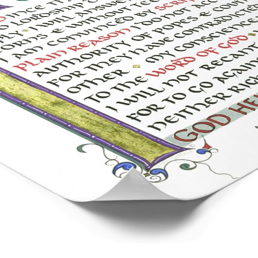 HIER STEHE ICH GOTT MIR HELFEN MARTIN LUTHER QUOTE POSTER (Ecke)