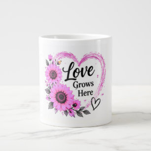 Hier wächst Liebe Pinke Sonnenblumen-Blumenherz Jumbo-Tasse