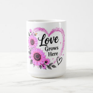 Hier wächst Liebe Pinke Sonnenblumen-Blumenherz Kaffeetasse