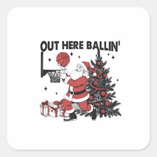 Hier wird Basketball Sport Xmas Weihnachten gespie Quadratischer Aufkleber