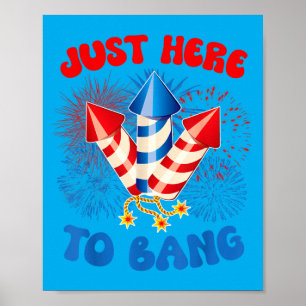 Hier zum Feiern Lustiger 4. Juli Amerikanische Fla Poster