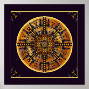 Hieroglyphen-Motten-Mandala-Kunst-Druck Poster