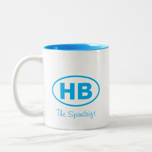 Higgins Beach Blue Two Letter Oval Hütte Name Zweifarbige Tasse