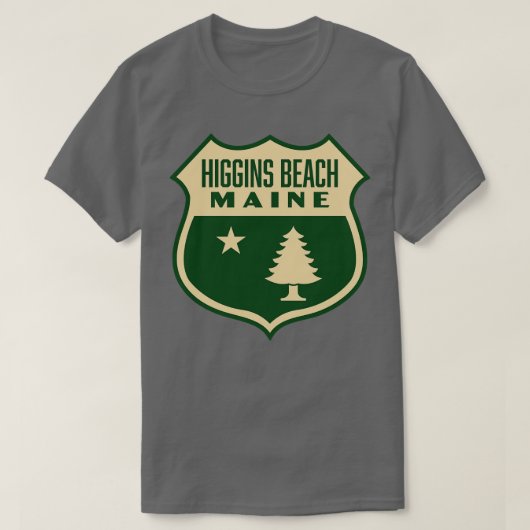 Higgins Beach Maine Retro Pine Tree Shield Tan T-Shirt (Design vorne)