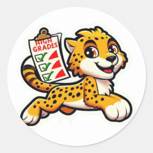 High Achiever Cheetah - Zurück zur Schule Motivato Runder Aufkleber