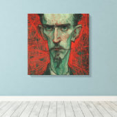 High Contrast Expressionist Portrait in Red and Gn Leinwanddruck (Insitu (Holzboden))