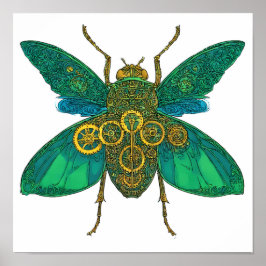 High Contrast Flat Color Art: Emerald Clockwork Poster