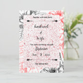 High-Contrast Red Speckle & Black Line Art Floral Einladung (Stehend Vorderseite)