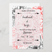 High-Contrast Red Speckle & Black Line Art Floral Einladung (Vorne/Hinten)