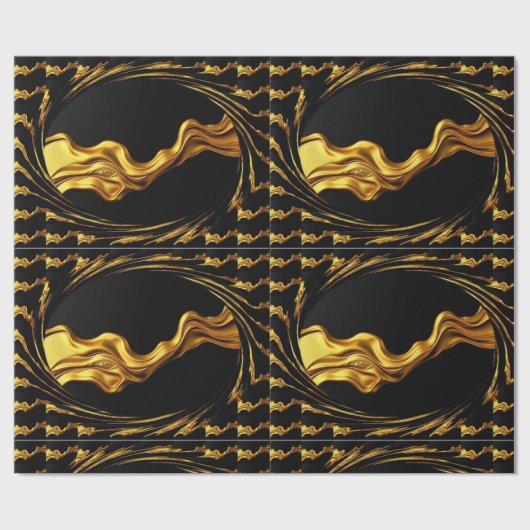 High-End Gifting: Full Liquid Gold Black Monochrom Geschenkpapier (Flach)