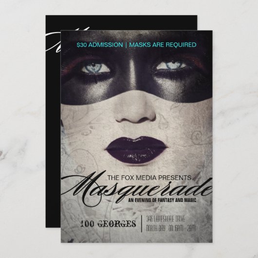 High-End-Masquerade-Party Einladung (Vorne/Hinten)