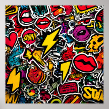 High-Energy Urban Decor: Seamless Retro Sticker