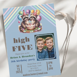 High Five Blue Geburtstagsparty Zwillinge Mapache  Einladung