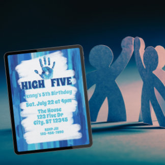High Five, Blue Painted 5th Birthday Einladung