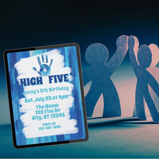 High Five, Blue Painted 5th Birthday Einladung