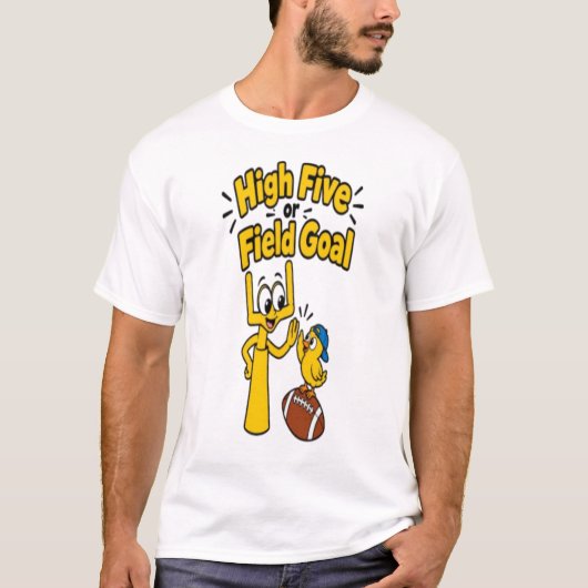 High Five oder Field Goal Lustiger Fußball-Cartoon T-Shirt (Vorderseite)