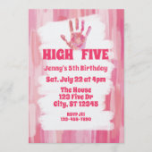 High Five, Rosa Bemalterter 5. Geburtstag Einladung (Vorderseite)
