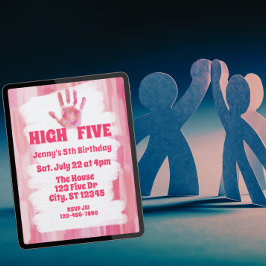 High Five, Rosa Bemalterter 5. Geburtstag Einladung
