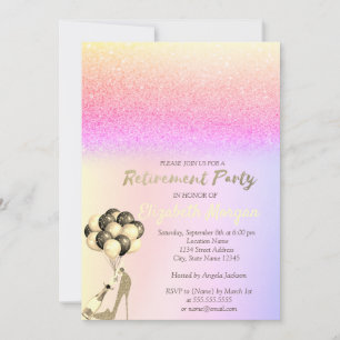 High Heel Balloons Ombre Glitzer Rentirement Party Einladung