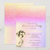 High Heel Balloons Ombre Glitzer Rentirement Party Einladung (Vorne/Hinten)