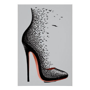 High Heel Birds Wall Art - Surreal Fashion Shoe Poster