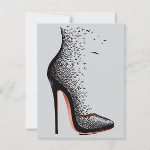 High Heel Birds Wandkunst – Surreale Mode Schuhe Postkarte