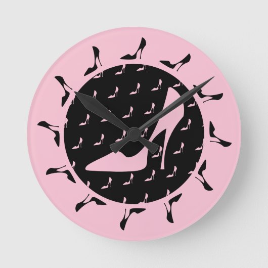High Heel Black And Pink Round Clock Runde Wanduhr (Vorderseite)