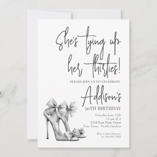 High Heel black bow 30th Birthday Party Invitation Einladung (Vorderseite)