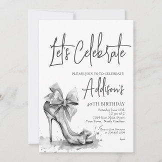 High Heel black bow 40th Birthday Party Invitation Einladung