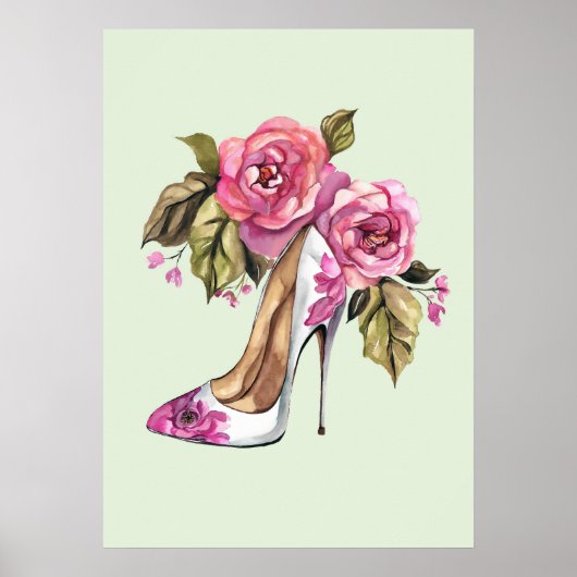 High Heel mit Blüten Poster (Vorne)