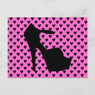 HIGH HEEL - PUMP IT UP SASSY PINK HEARTS POSTKARTE