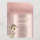 High Heel Rose Gold Glitzer Bokeh Rente Party Einladung (Vorne/Hinten)
