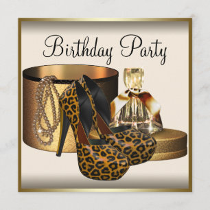 High Heel Schuh Damen Creme Gold Geburtstag Einladung
