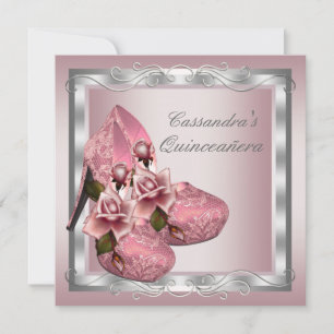 High Heel Schuh Rosa Rose Quinceanera Einladung