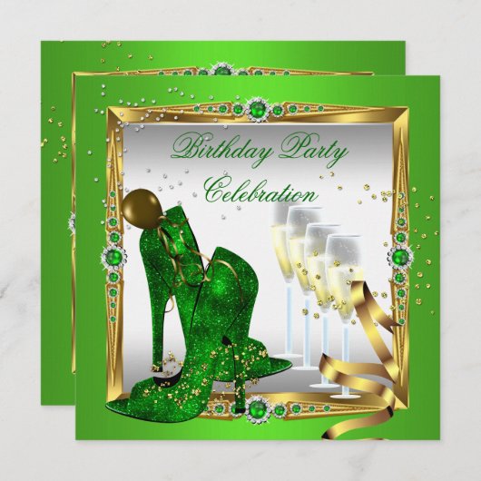 High Heel Schuhe Champagner Grün Gold Silber 2 Einladung (Vorne/Hinten)