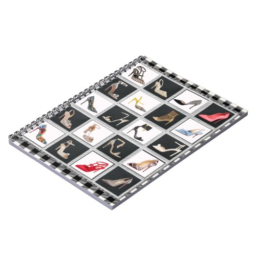 High Heel Schuhe Collage Stiletto Quilt Black Notizblock (Linke Seite)