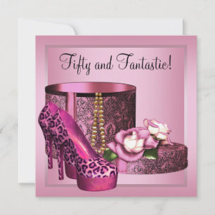 High Heel Schuhe Damen Pink Leopard 50. Geburtstag Einladung