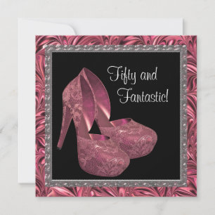 High Heel Schuhe Damen Pink Schwarz 50. Geburtstag Einladung