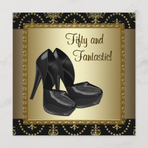 High Heel Schuhe Damen Schwarz Gold 50. Geburtstag Einladung